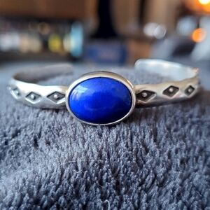 Vintage 925 Sterling Silver Southwestern Lapis Cuff Bracelet